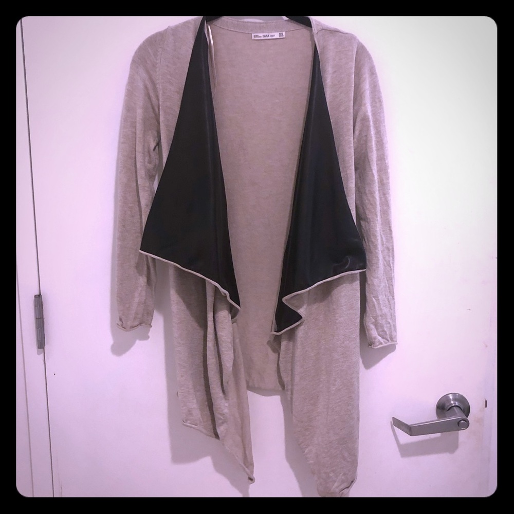 Zara Open Knit Cardigan w/ Leather Lapels